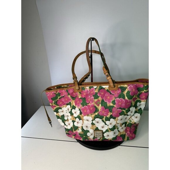 Dooney & Bourke Beautiful Pink And White Floral Print Leather Tote - Picture 2 of 12